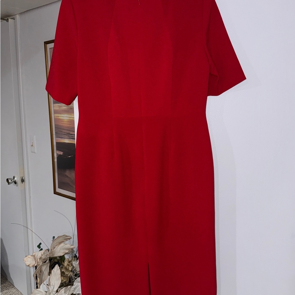 Anne Klein Red Sheath Midi Dress Crew Neck Short Sleeves